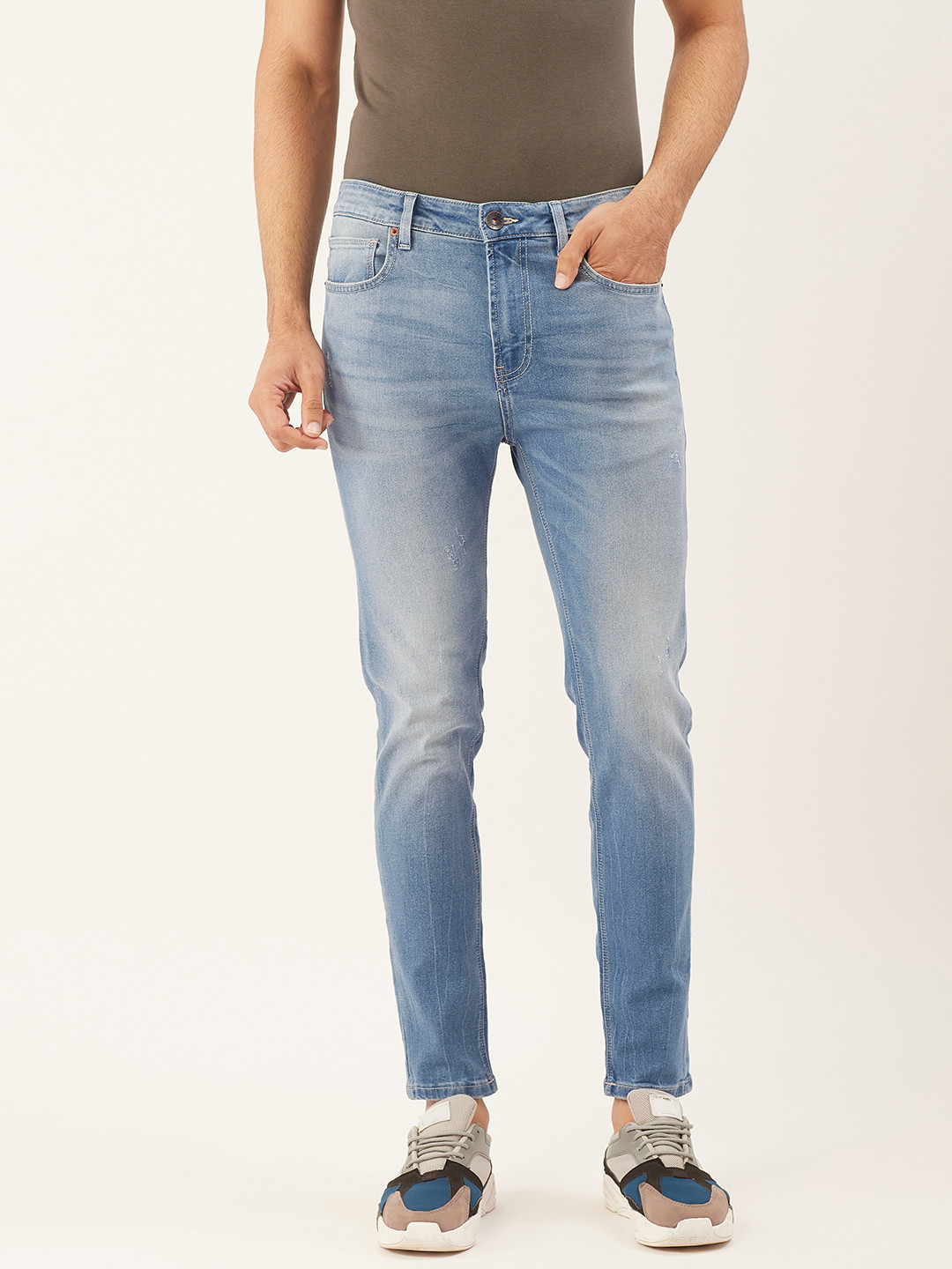 

United Colors of Benetton Men Blue Low Crotch Fit Low-Rise Low Distress Stretchable Jeans