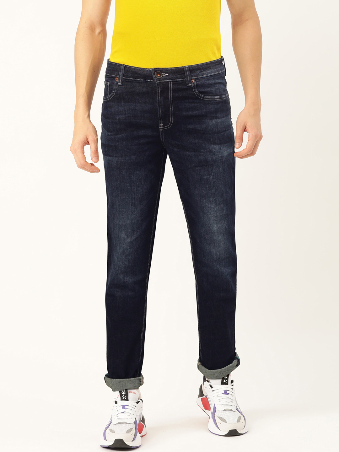 

United Colors of Benetton Navy Slim Straight Fit Mid-Rise Clean Look Stretchable Jeans, Navy blue