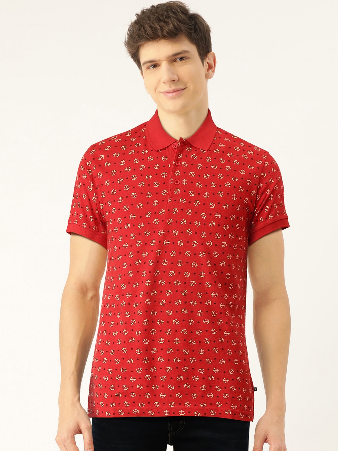 

United Colors of Benetton Men Red & Cream-Coloured Printed Polo Collar T-shirt