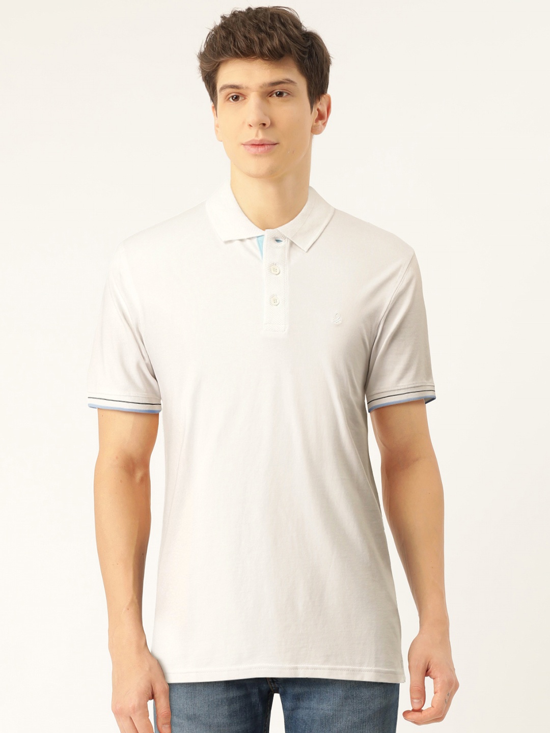 

United Colors of Benetton Men White Solid Polo Collar T-shirt