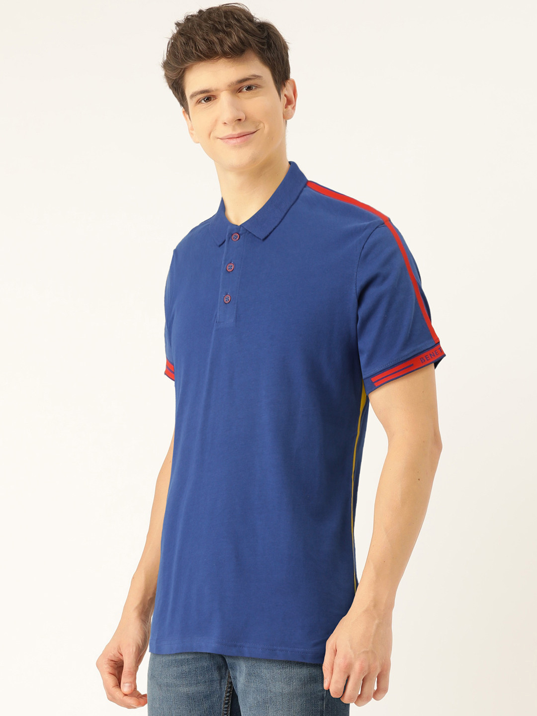 

United Colors of Benetton Men Blue Solid Polo Collar T-shirt