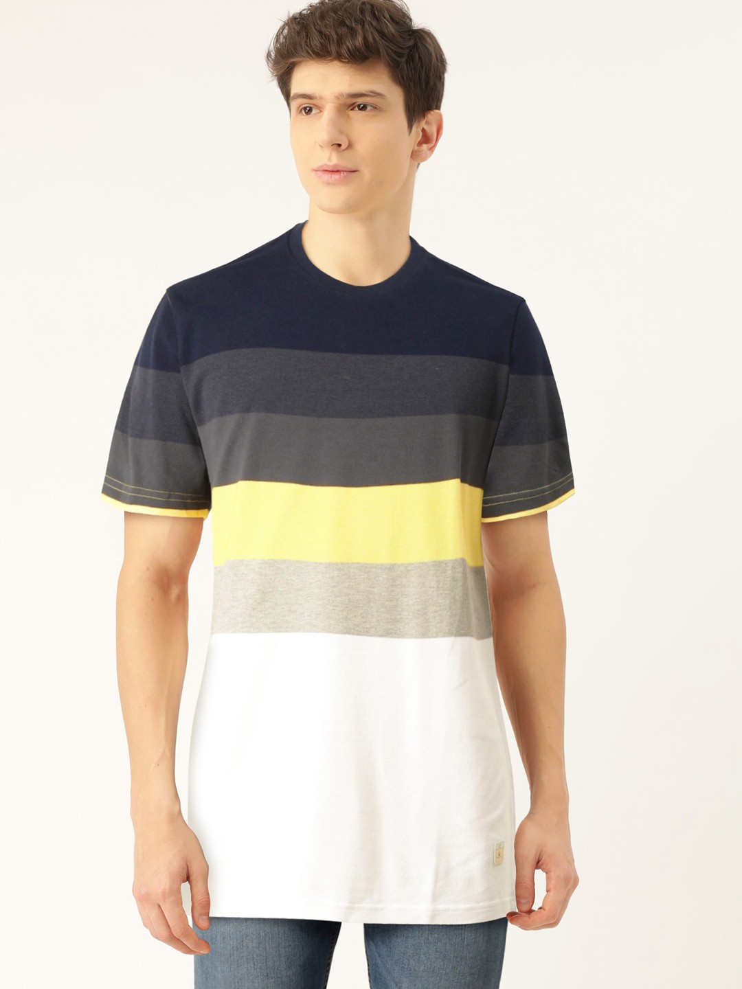 

United Colors of Benetton Men Navy White Striped Round Neck Pure Cotton T-shirt, Navy blue