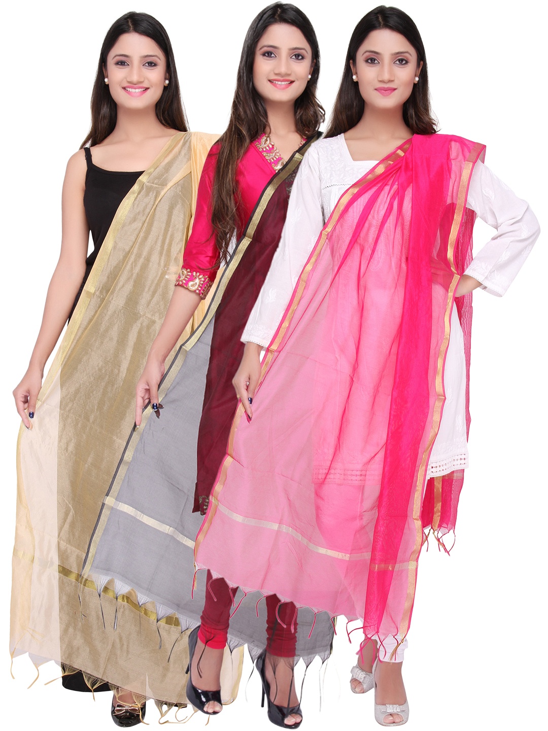 

Dupatta Bazaar Pack of 3 Self-Checked Art Silk Dupattas, Black