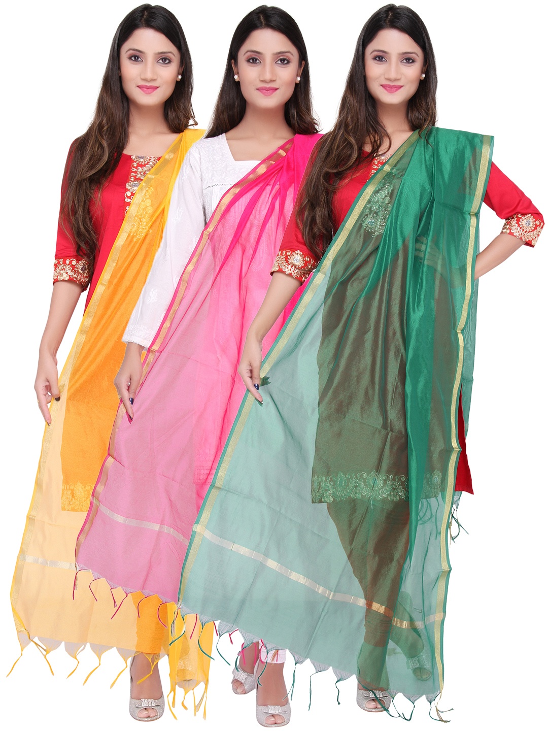 

Dupatta Bazaar Pack of 3 Art Silk Dupattas, Pink