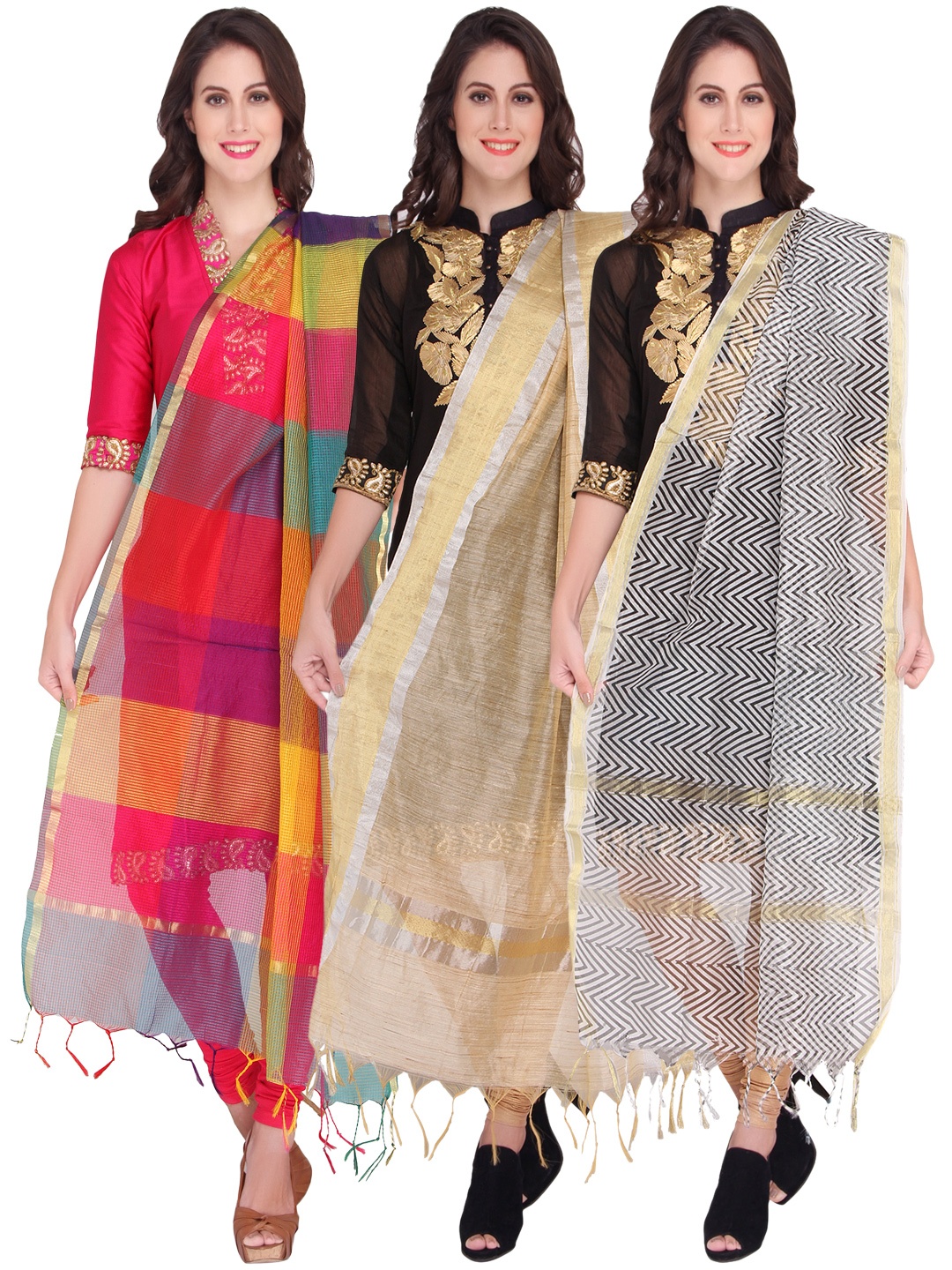 

Dupatta Bazaar Pack of 3 Art Silk Dupattas, Multi