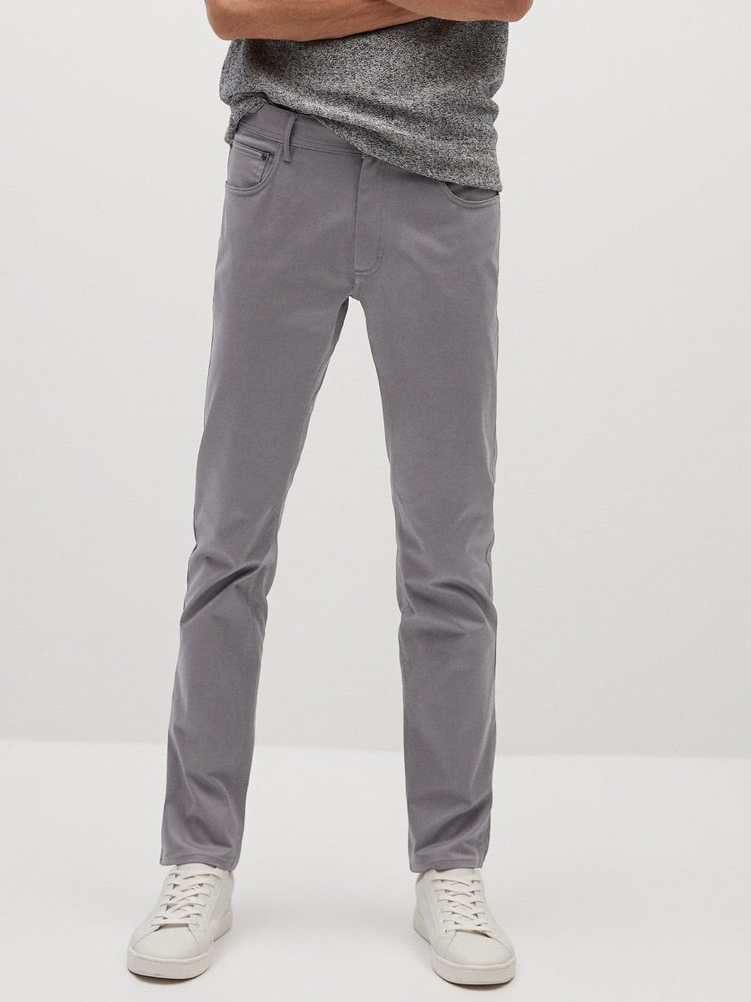 

MANGO MAN Grey Pisa Slim Fit Sustainable Solid Trousers