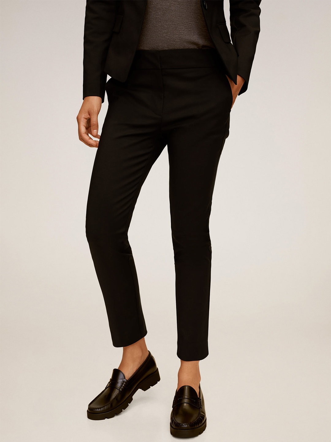 

MANGO Women Black Slim Fit Solid Formal Trousers