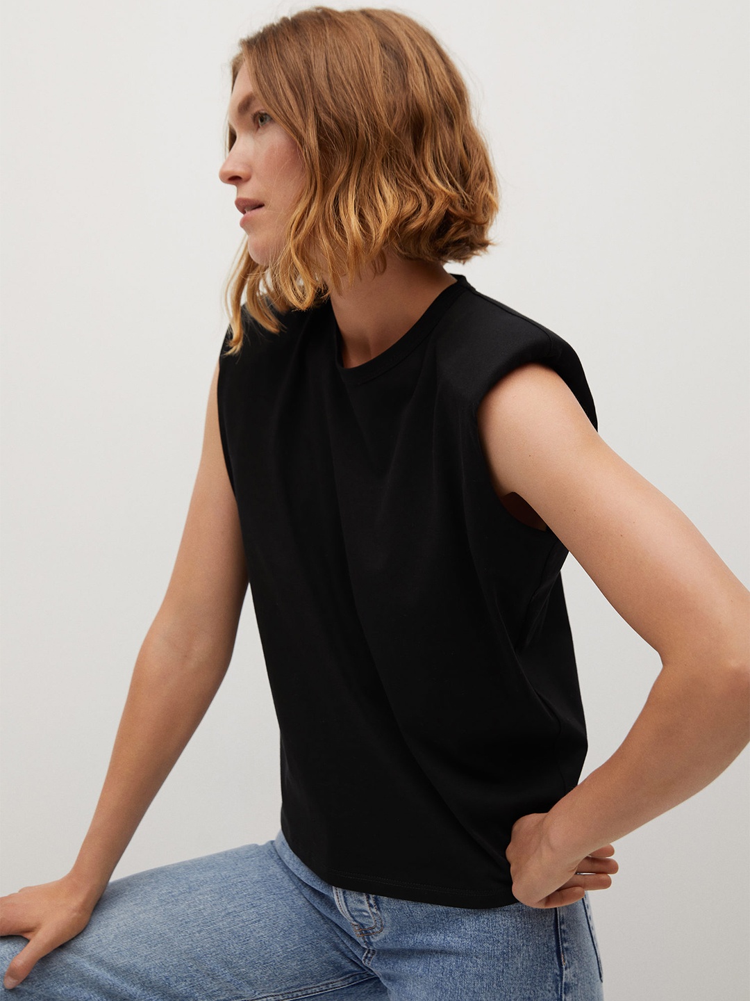 

MANGO Women Black Solid Round Neck Organic Cotton T-shirt