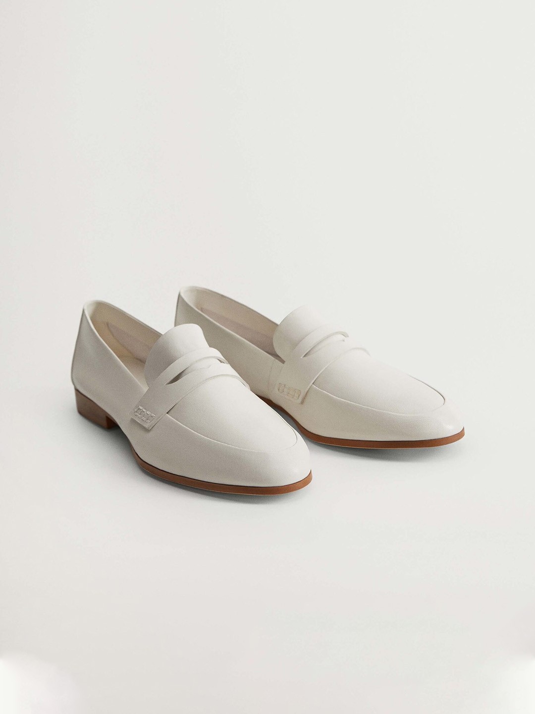 

MANGO Women White Solid Leather Loafers