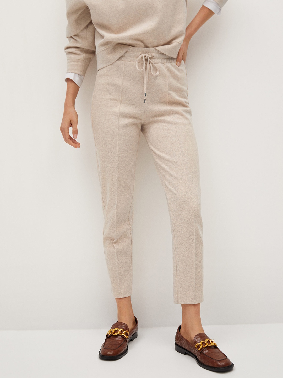 

MANGO Women Beige Regular Fit Solid Trousers