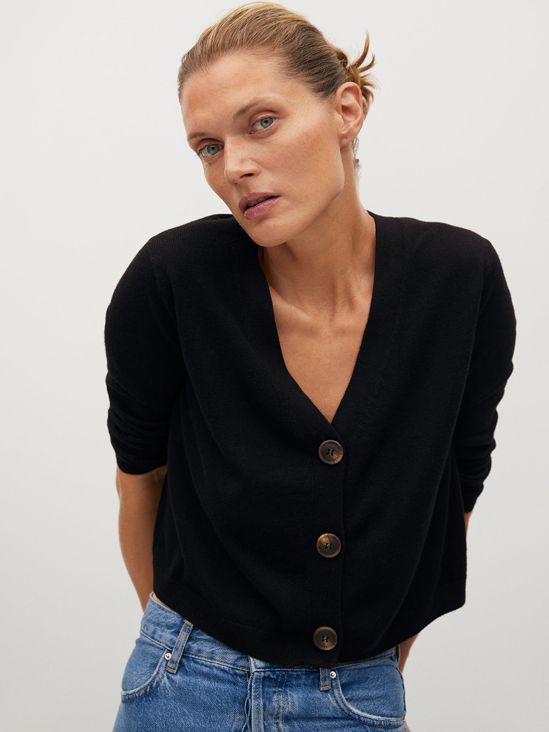 

MANGO Women Black Solid Cardigan Sweater