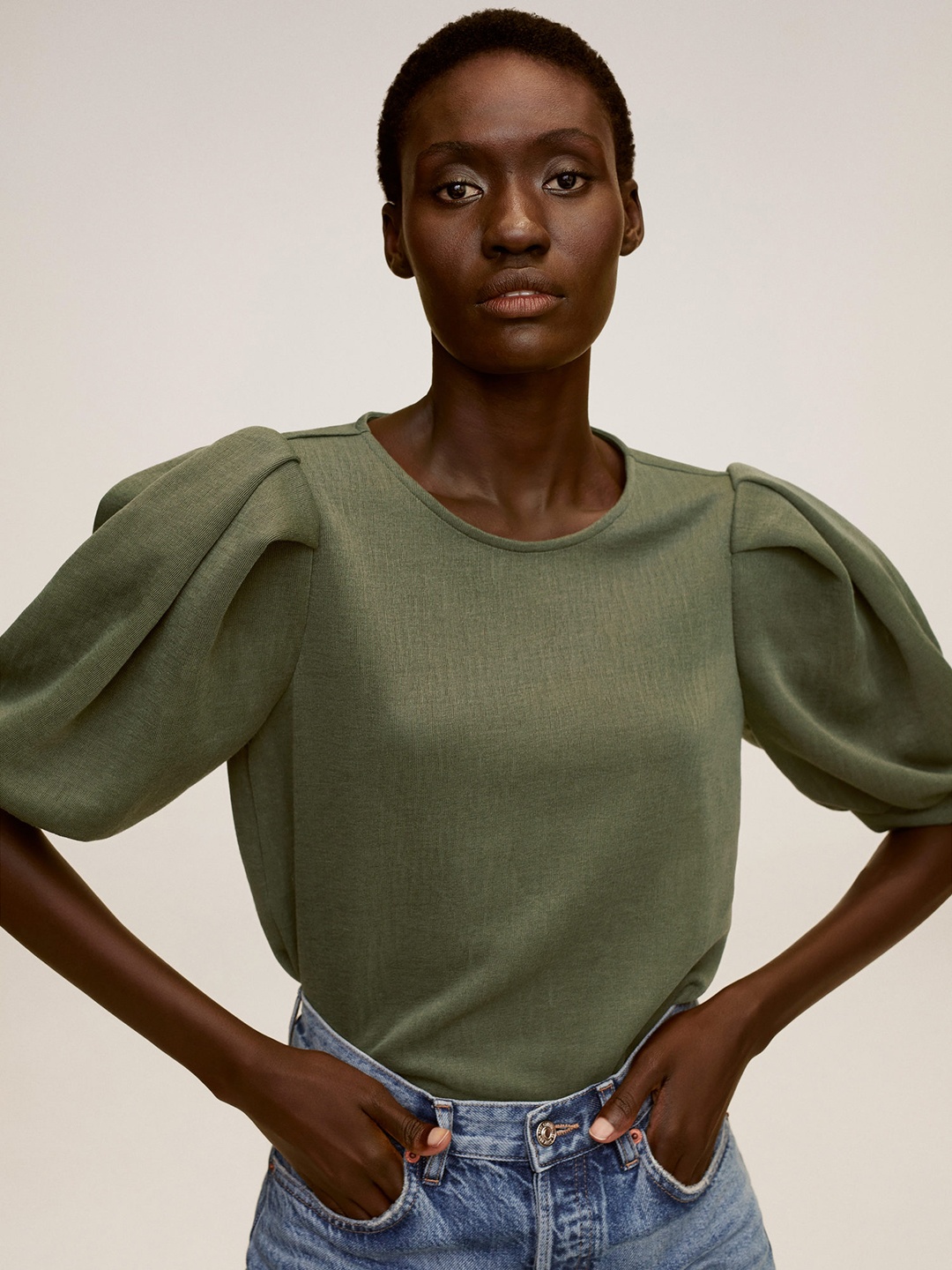 

MANGO Women Olive Green Solid Top