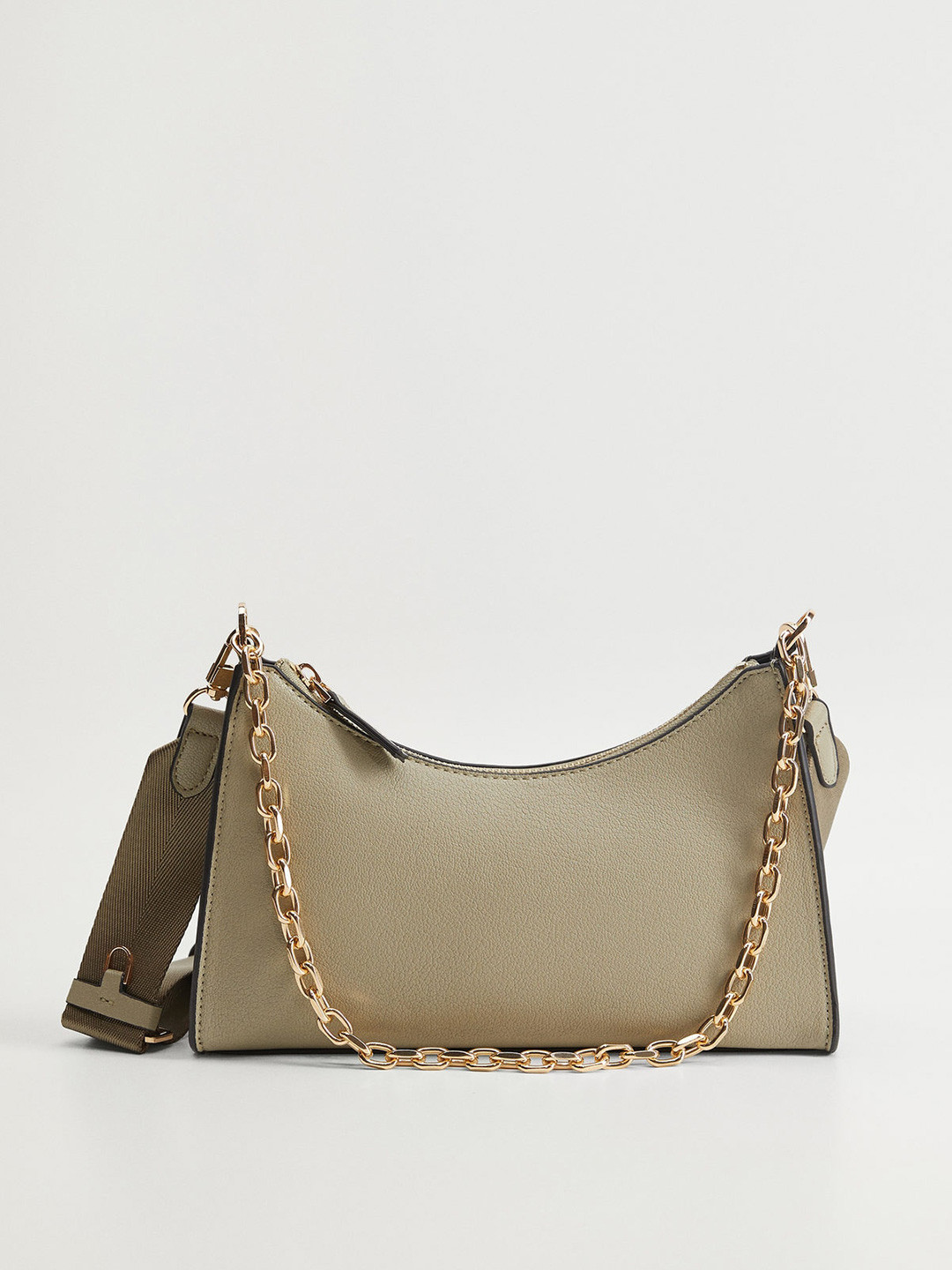 

MANGO Olive Green Solid Shoulder Bag with Crossbody Strap