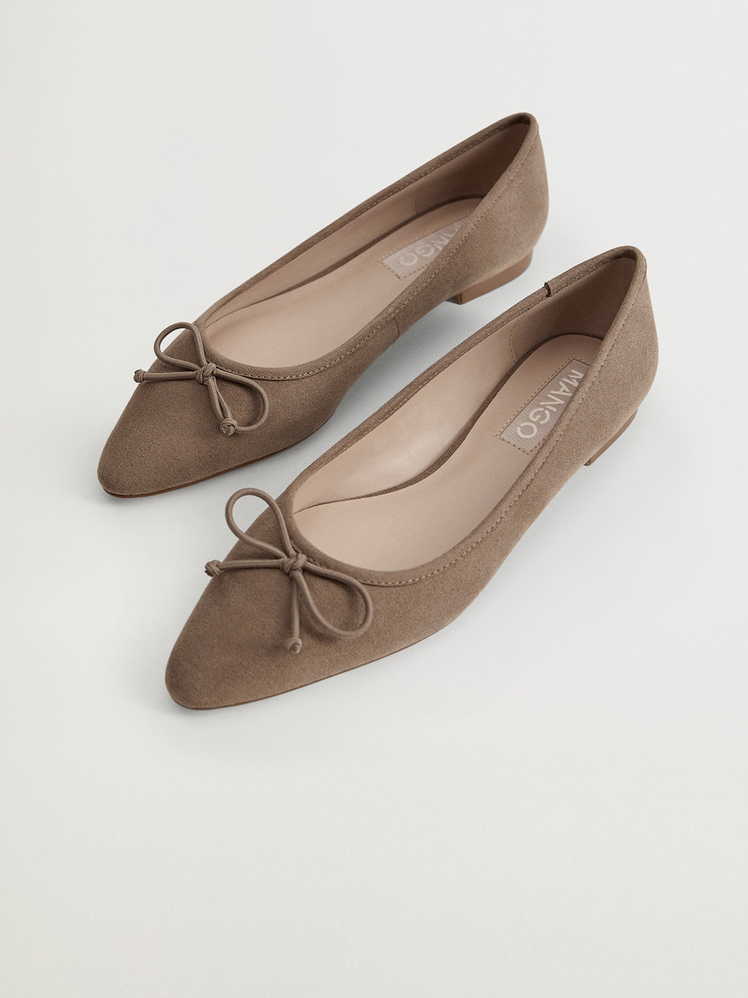 

MANGO Women Brown Suede Finish Solid Ballerinas with Bow Detail