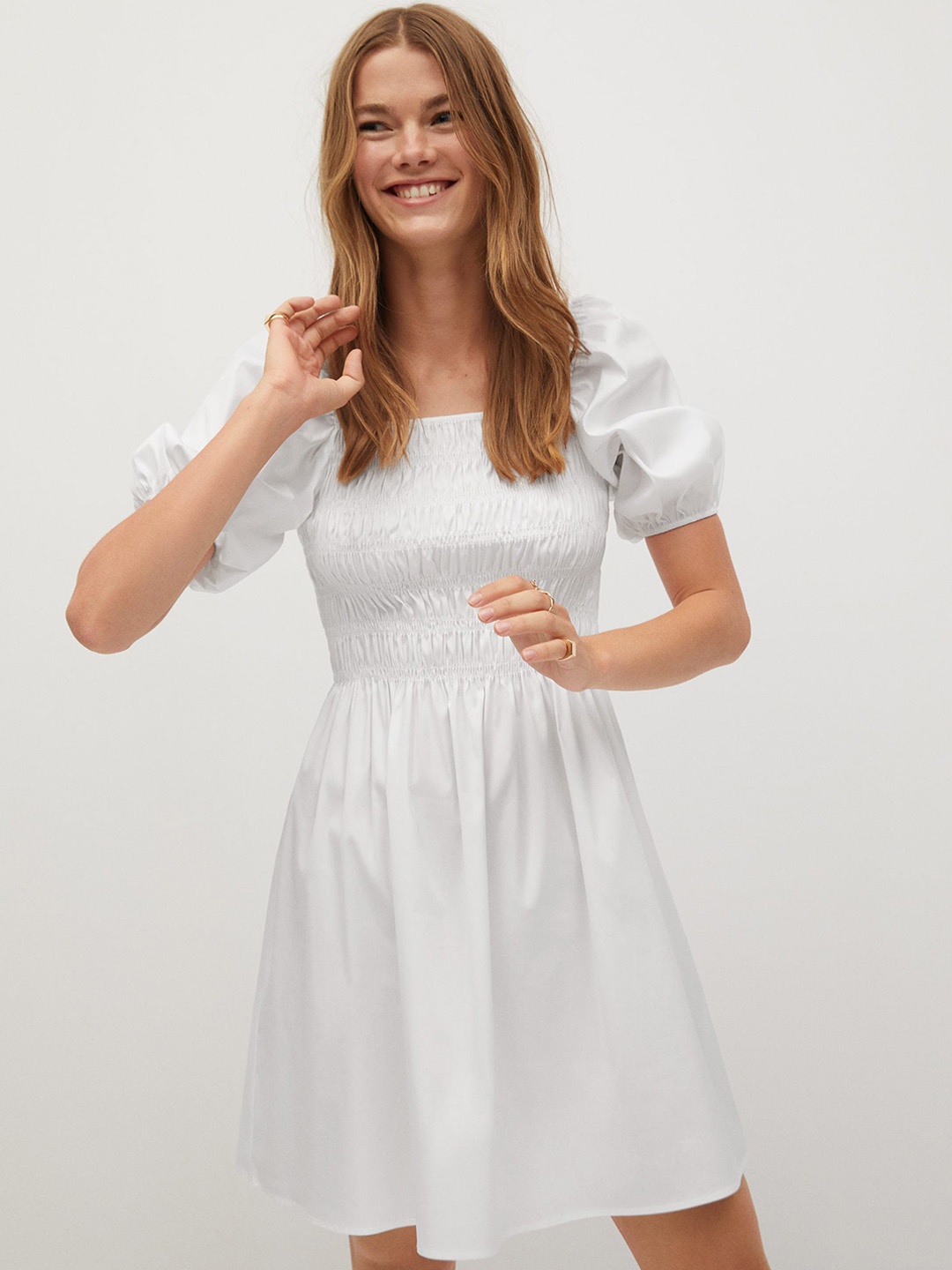 

MANGO Women White Solid Sustainable Fit & Flare Dress