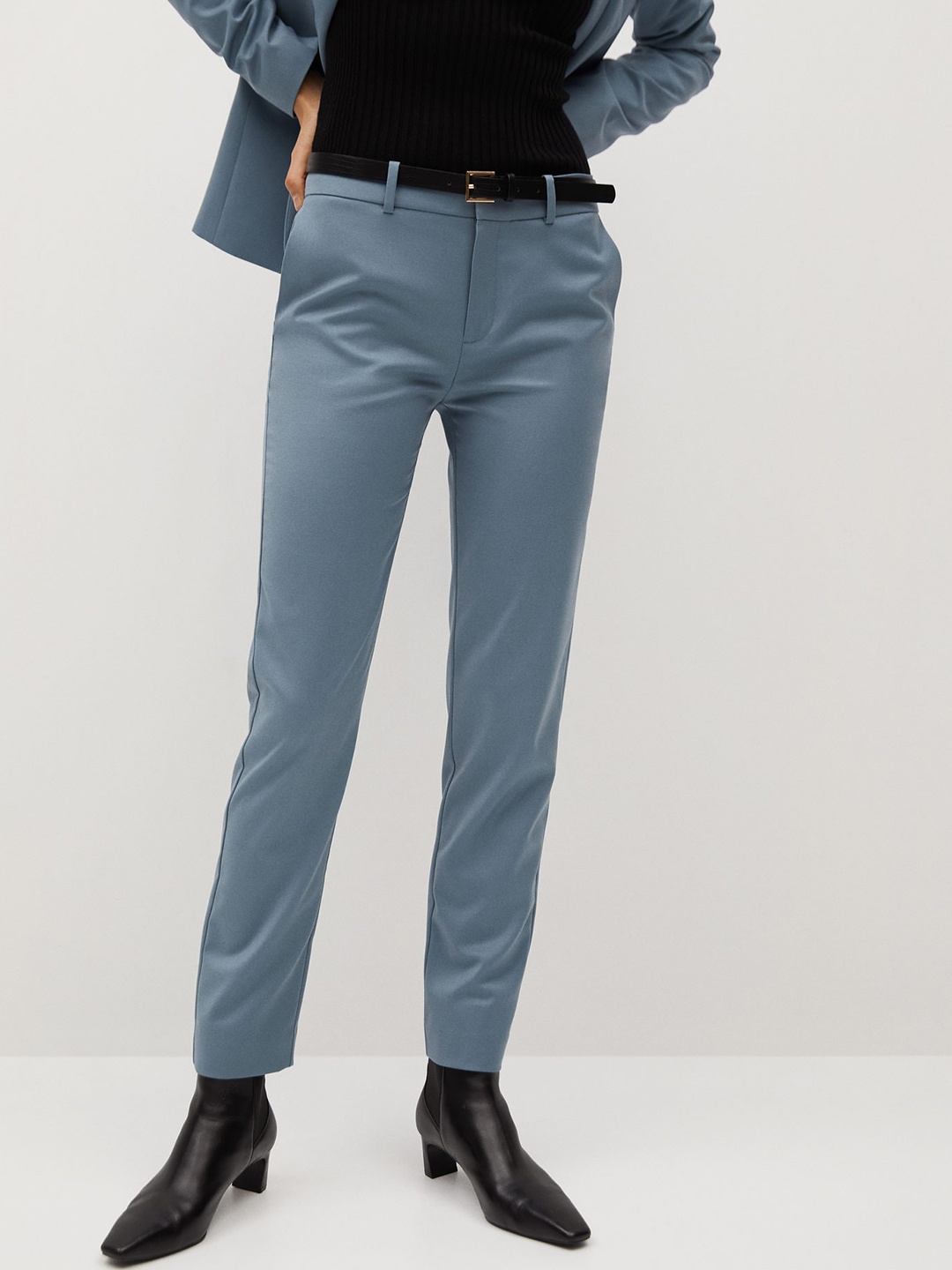 

MANGO Women Blue Regular Fit Solid Formal Trousers