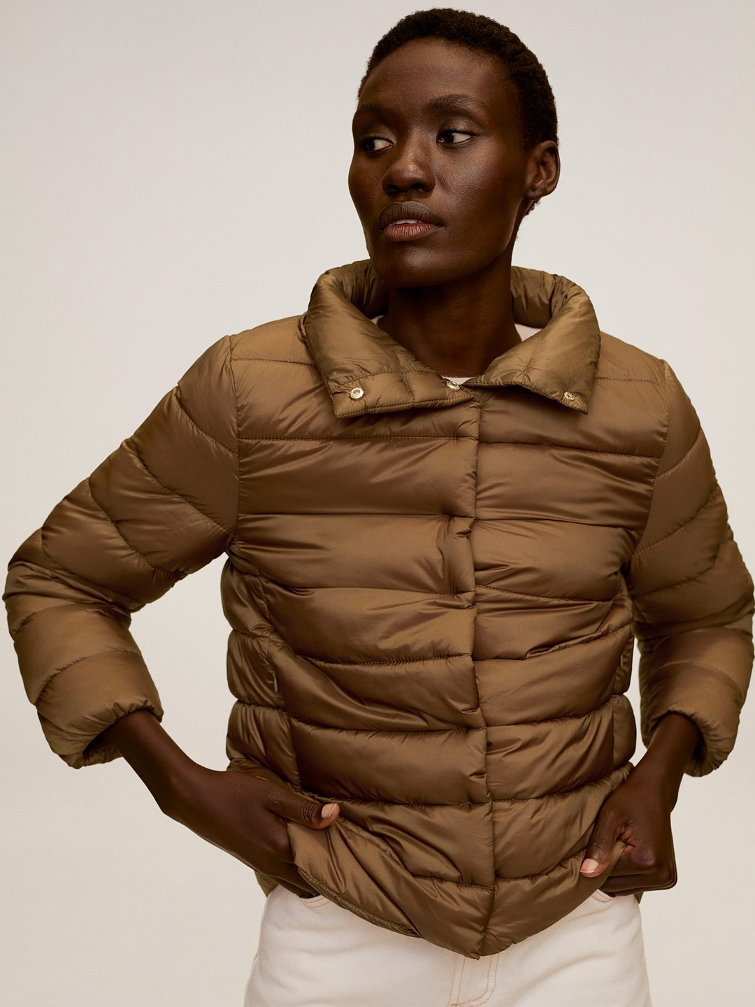 

MANGO Women Brown Solid Puffer Jacket