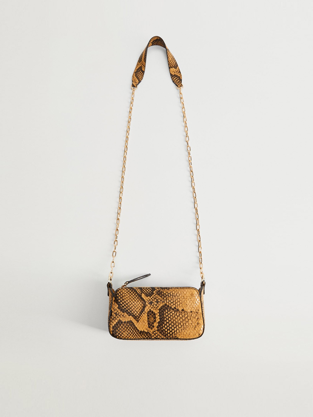 

MANGO Mustard Yellow & Black Snakeskin Textured Sling Bag