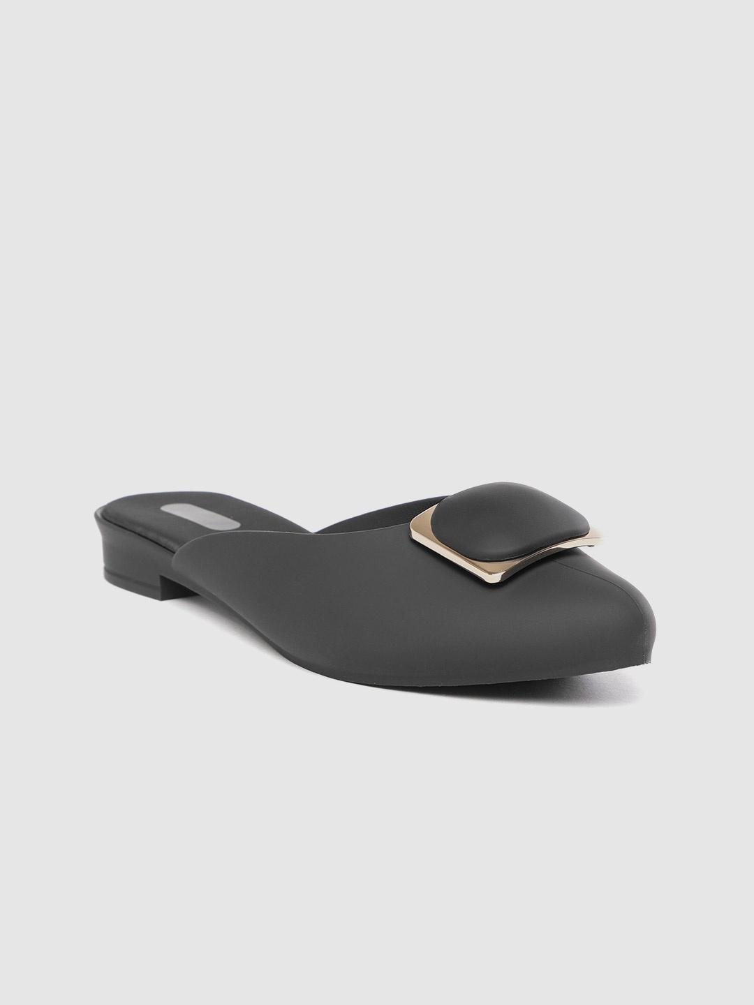 

DressBerry Women Black Solid Mules with Metallic Detail