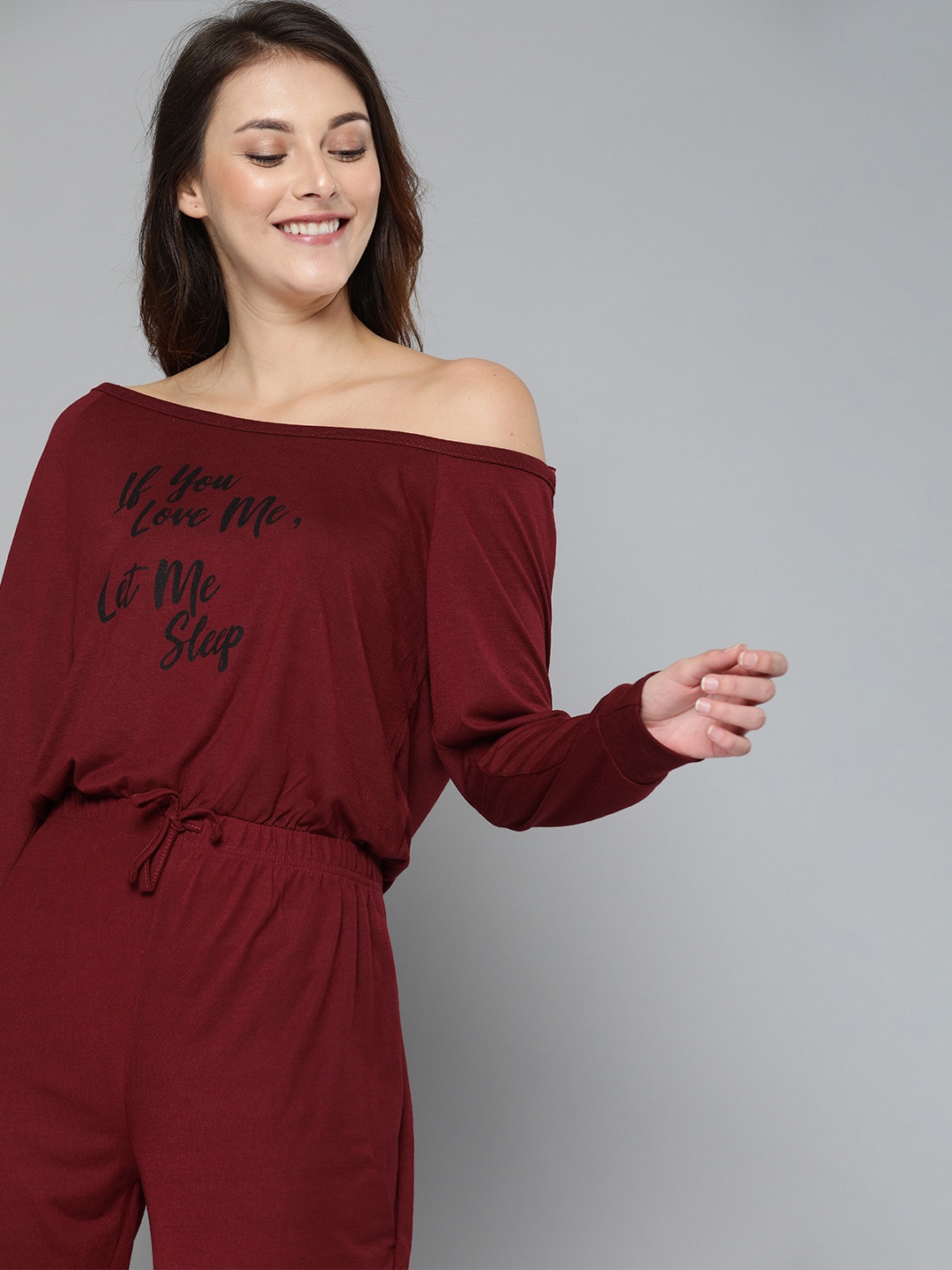 

HERE&NOW Women Maroon Printed Night suit