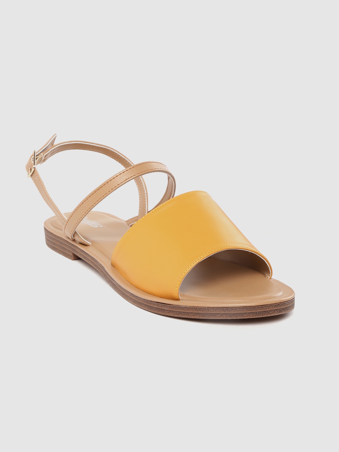 

Roadster Women Mustard Yellow & Beige Solid Open Toe Flats