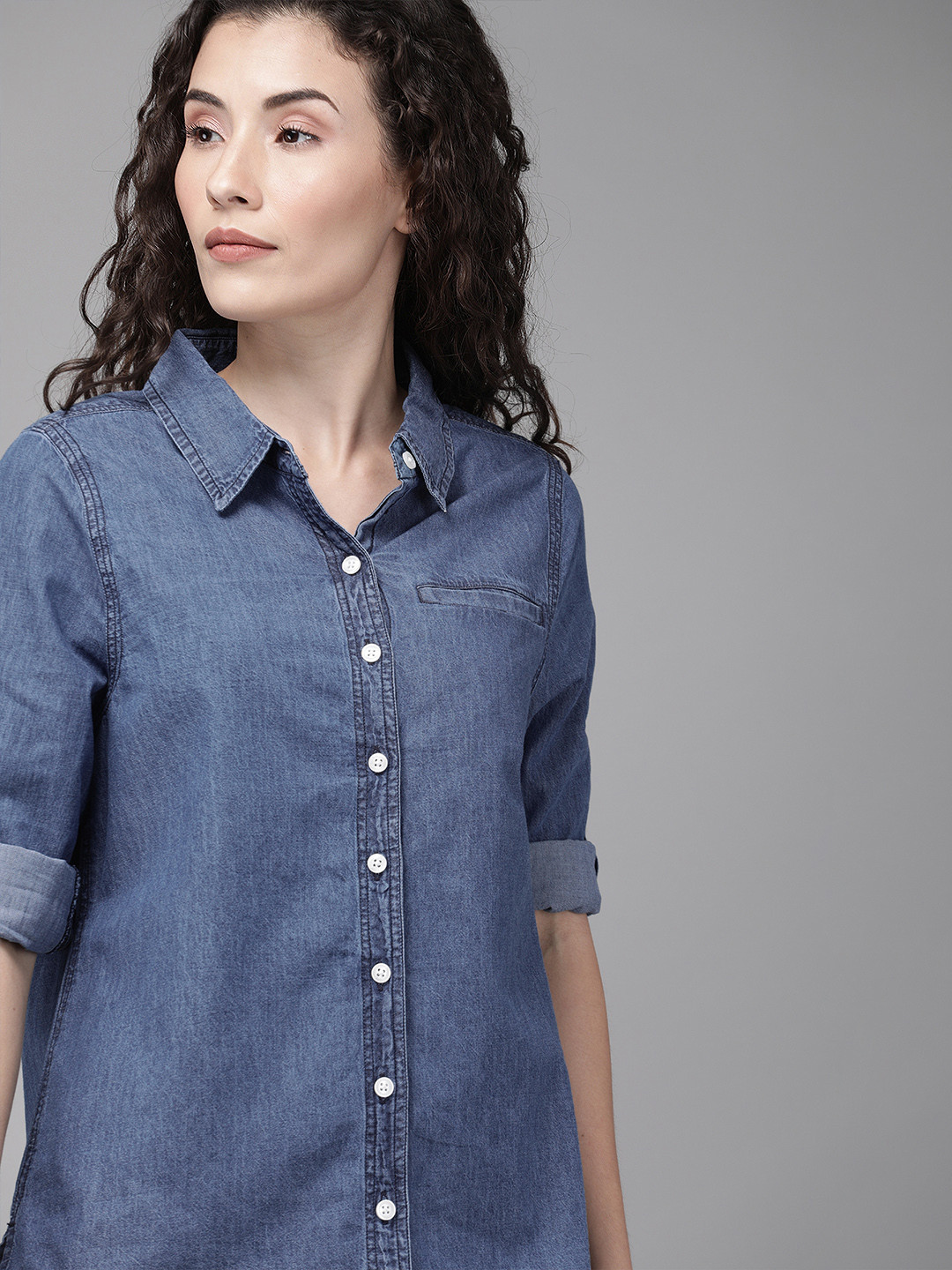 

Roadster Women Blue Antiviral Protective Finish Regular Fit Solid Casual Shirt
