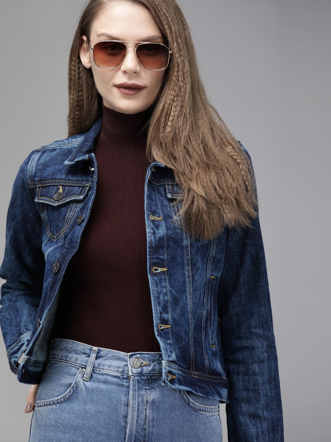 

Roadster Women Blue Washed Antiviral Protective Finish Denim Trucker Jacket