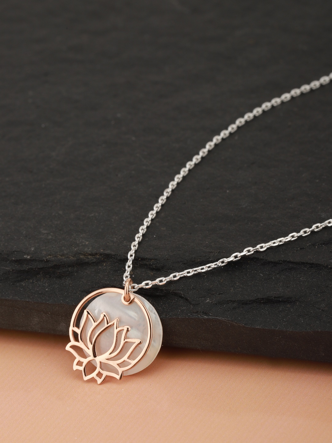 

Carlton London Women Silver-Toned Rose Gold-Plated Iridescent Effect Lotus Shaped Necklace