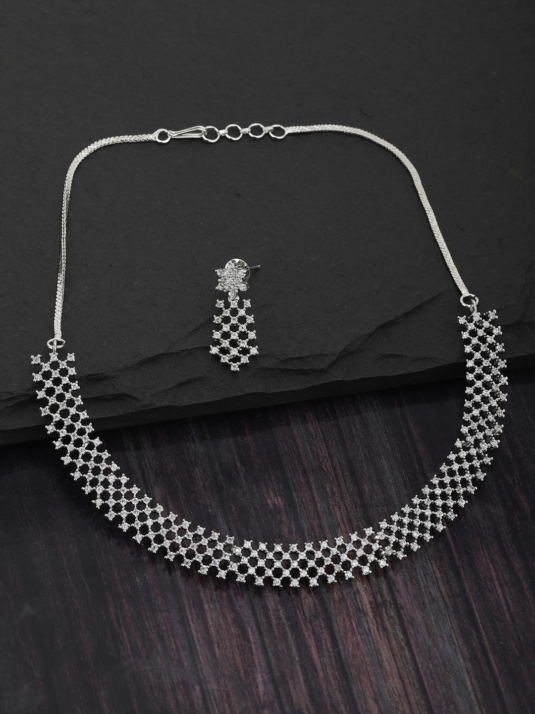 

Carlton London Silver-Toned Rhodium-Plated CZ-Studded Jewellery Set