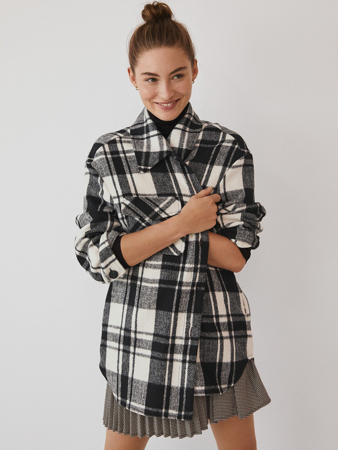 

MANGO Women Black White Checked Tailored Jacket