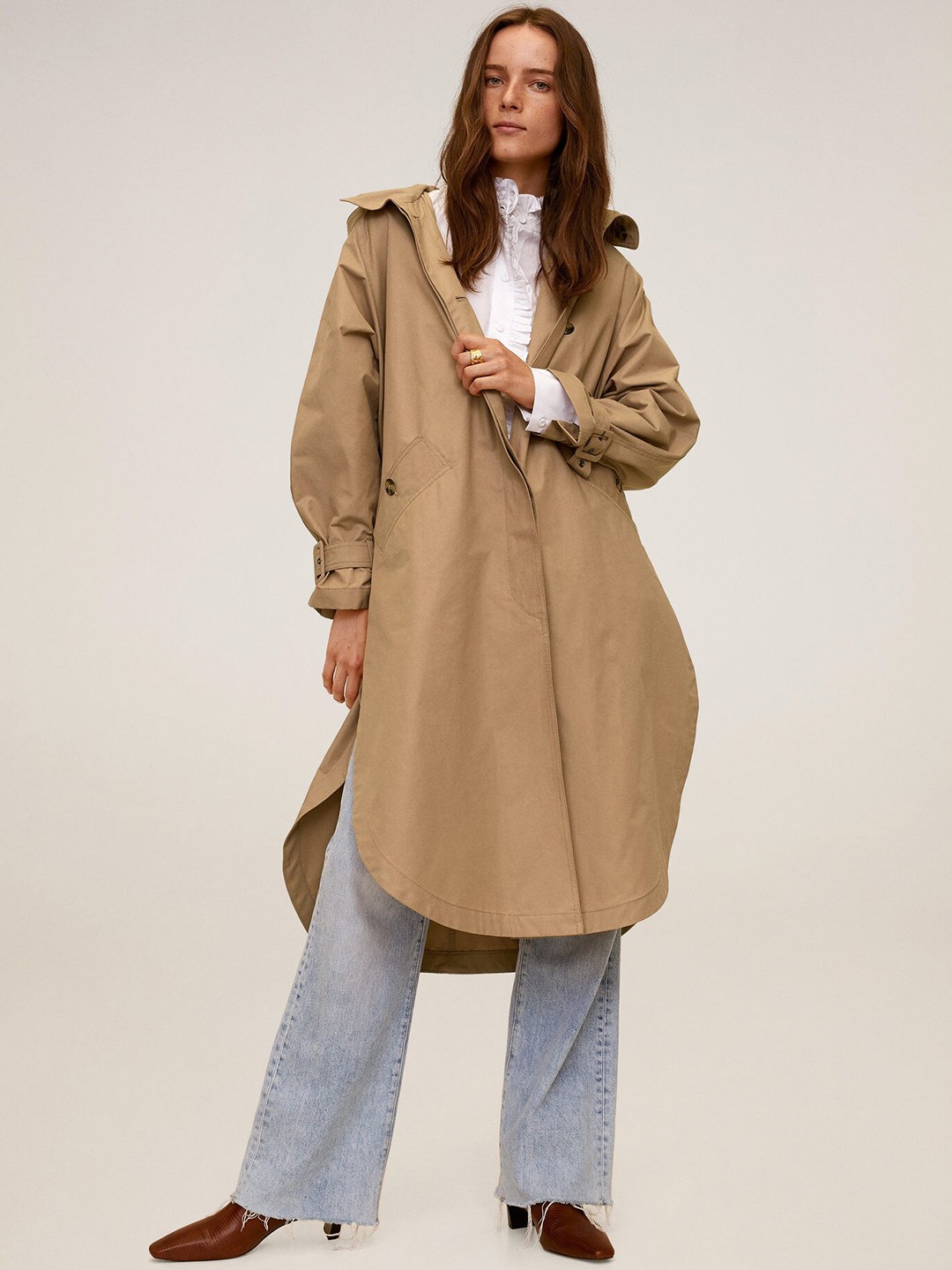 

MANGO Women Brown Longline Tailored Jacket