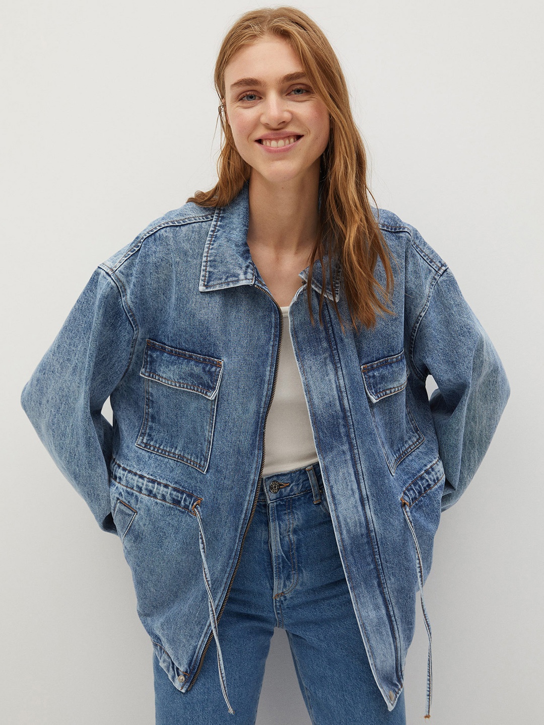 

MANGO Women Blue Solid Washed Sustainable Denim Jacket