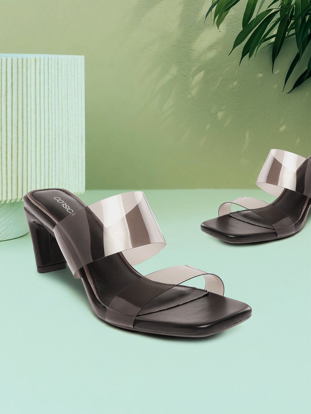 CORSICA Women Grey & Transparent Solid Heels