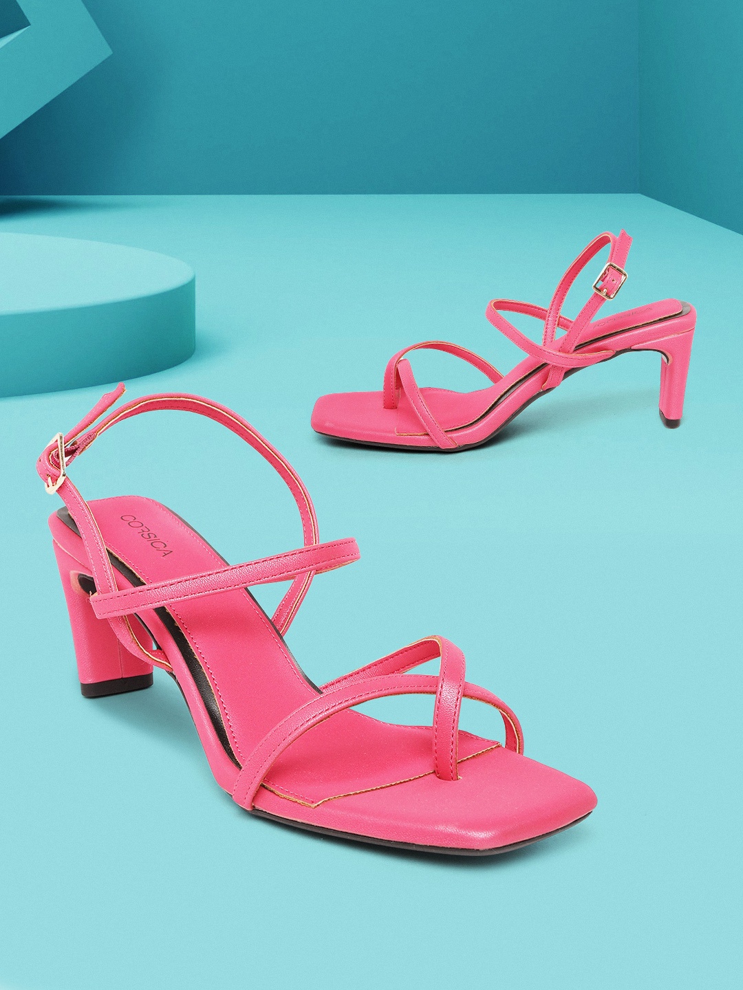 

CORSICA Women Fuchsia Pink Solid Strappy One-Toe Block Heels