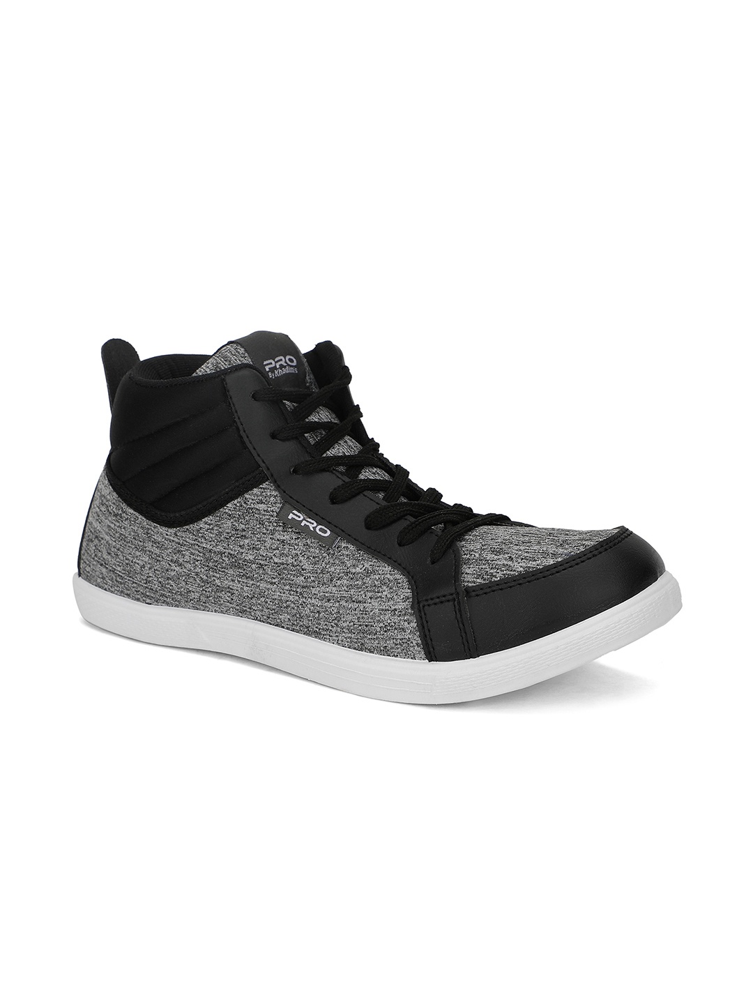 

Khadims Men Grey & Black Colourblocked Textile Mid-Top Sneakers