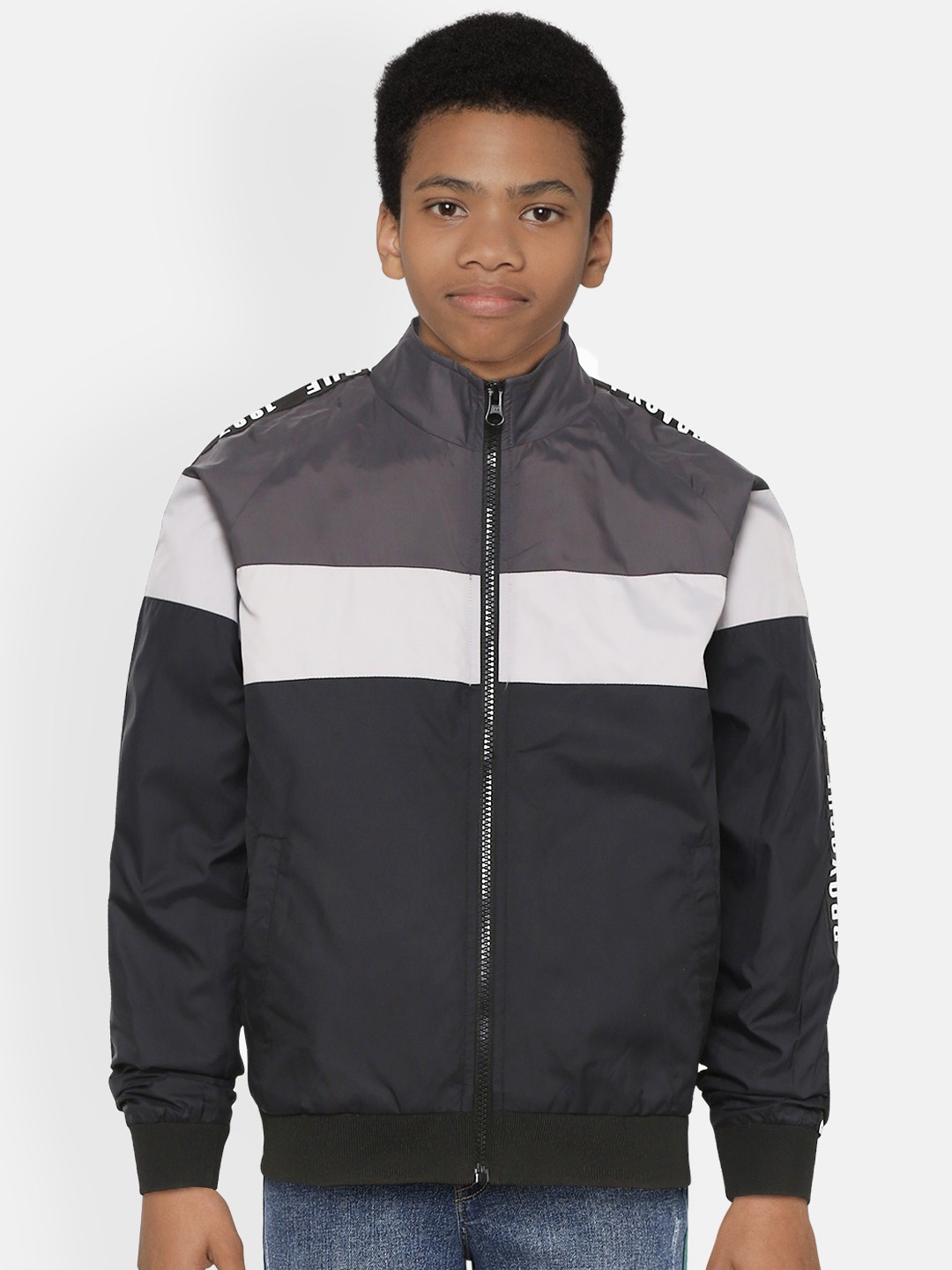 

Provogue Boys Black & Grey Colourblocked Lightweight Bomber Jacket