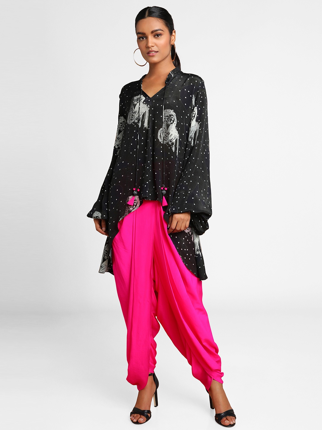 

Masaba Women Black & Pink Printed Top with Dhoti Pants