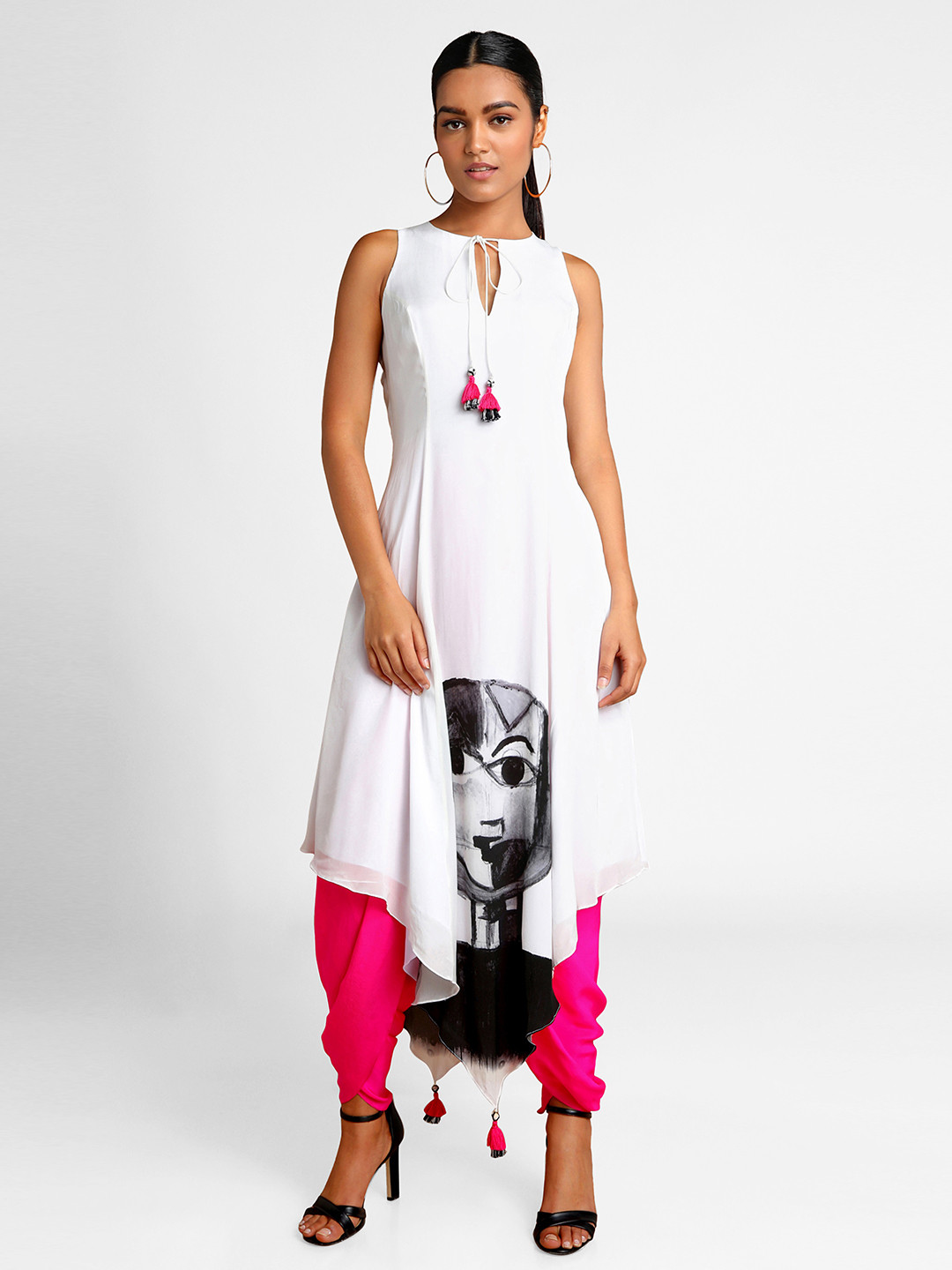 

Masaba Women White & Pink Printed Tunic with Dhoti Pants