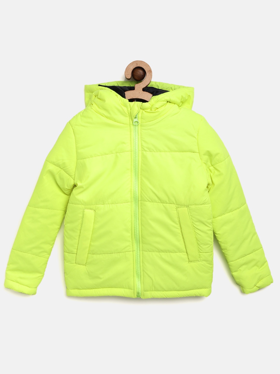 

Miss & Chief Boys Fluorescent Green Solid Hooded Padded Jacket