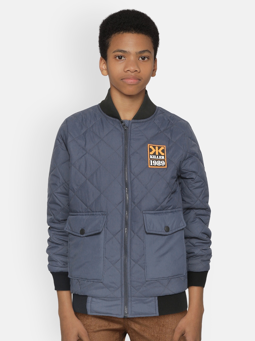 

Killer Boys Navy Blue Solid Quilted Bomber Jacket