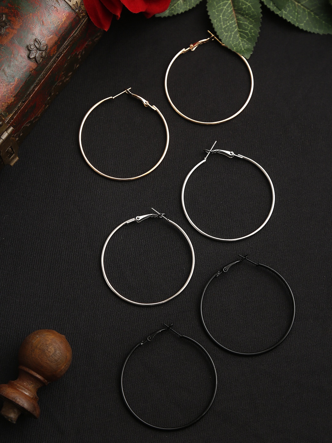 

YouBella Set of 3 Circular Hoop Earrings, Black