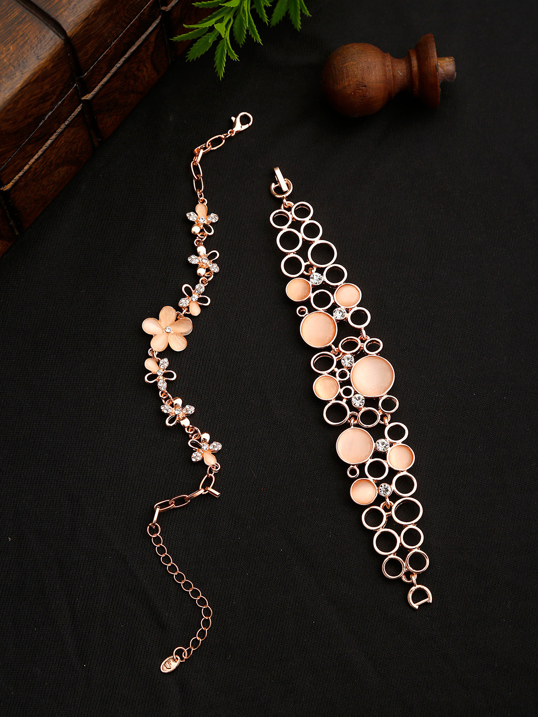 

YouBella Women Set of 2 Pink Rose Gold-Plated Stone-Studded Bracelets