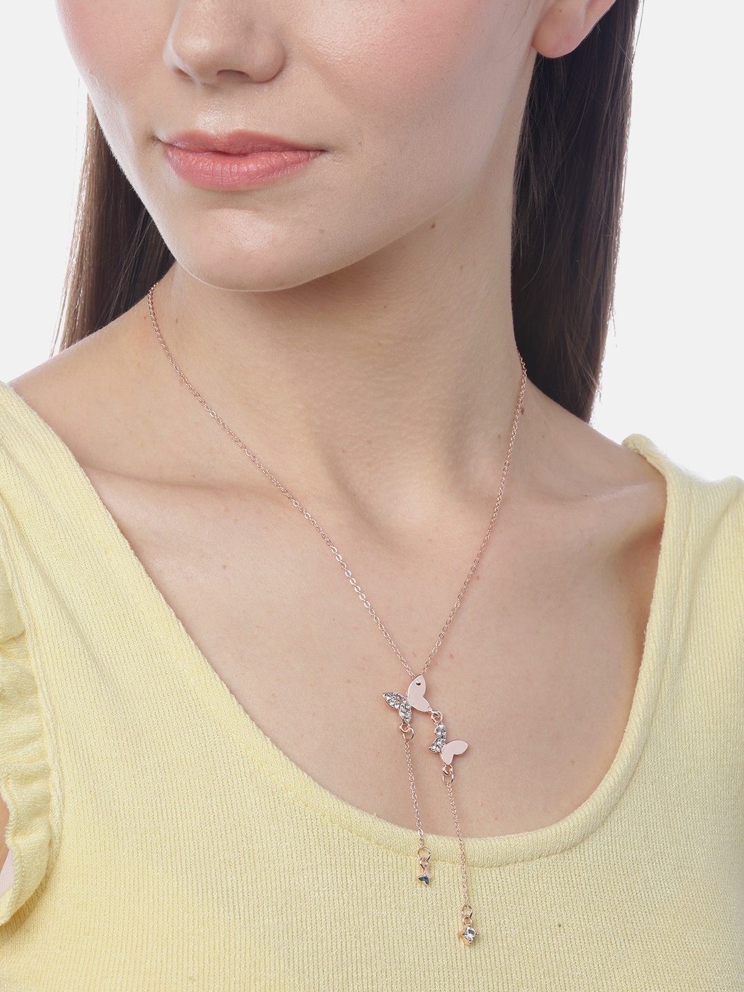 

YouBella Rose Gold-Plated Stone-Studded Butterfly-Shaped Necklace