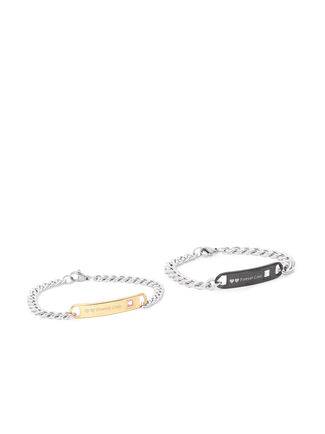 

YouBella Women Set of 2 Printed Stone Studded Link Bracelets, Black