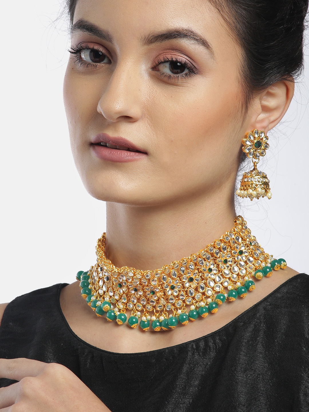 

YouBella Green Gold-Plated Stone-Studded Beaded Jewellery Set