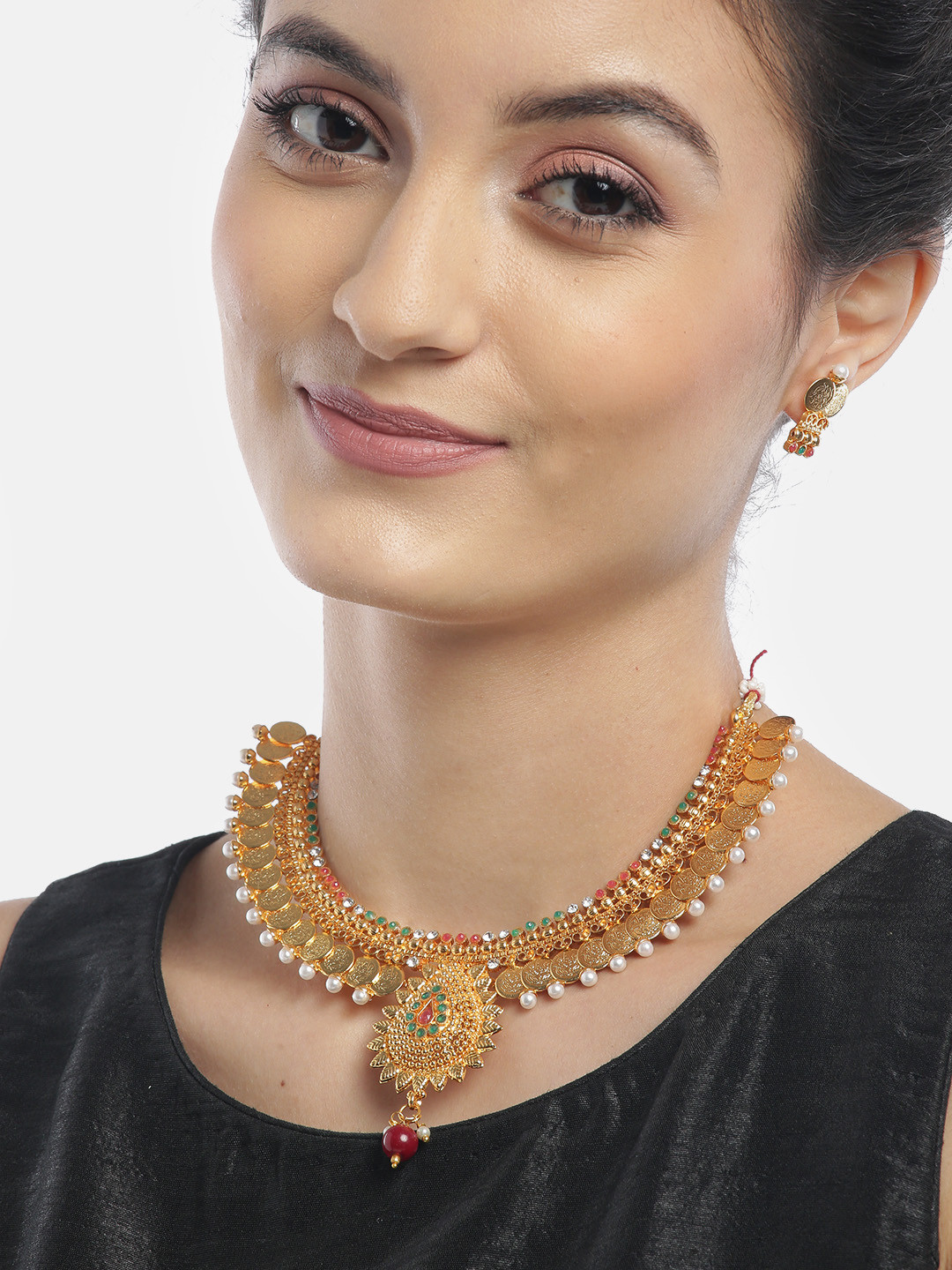 

YouBella Green & Red Gold-Plated Stone-Studded Beaded Jewellery Set