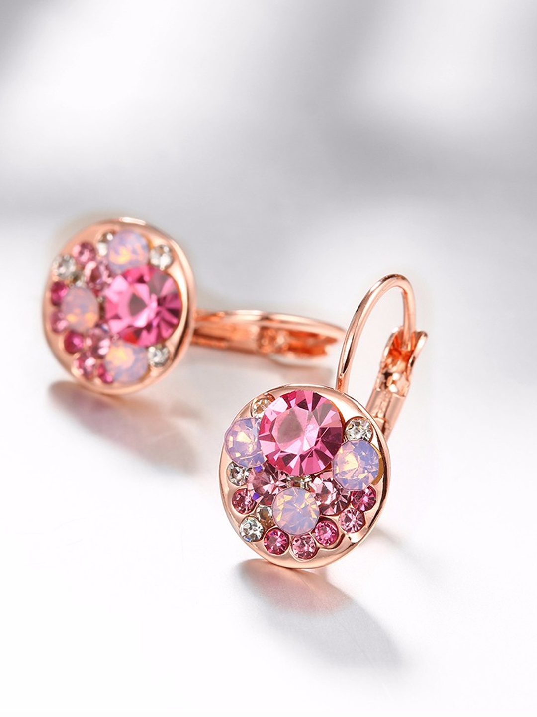 

YouBella Pink Rose Gold-Plated Stone-Studded Circular Drop Earrings