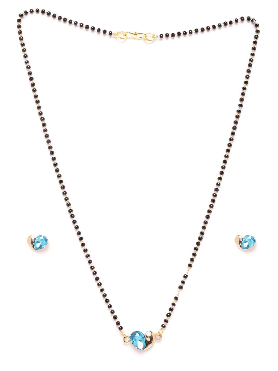 

YouBella Black & Blue Gold-Plated Beaded & Stone-Studded Mangalsutra & Earrings Set