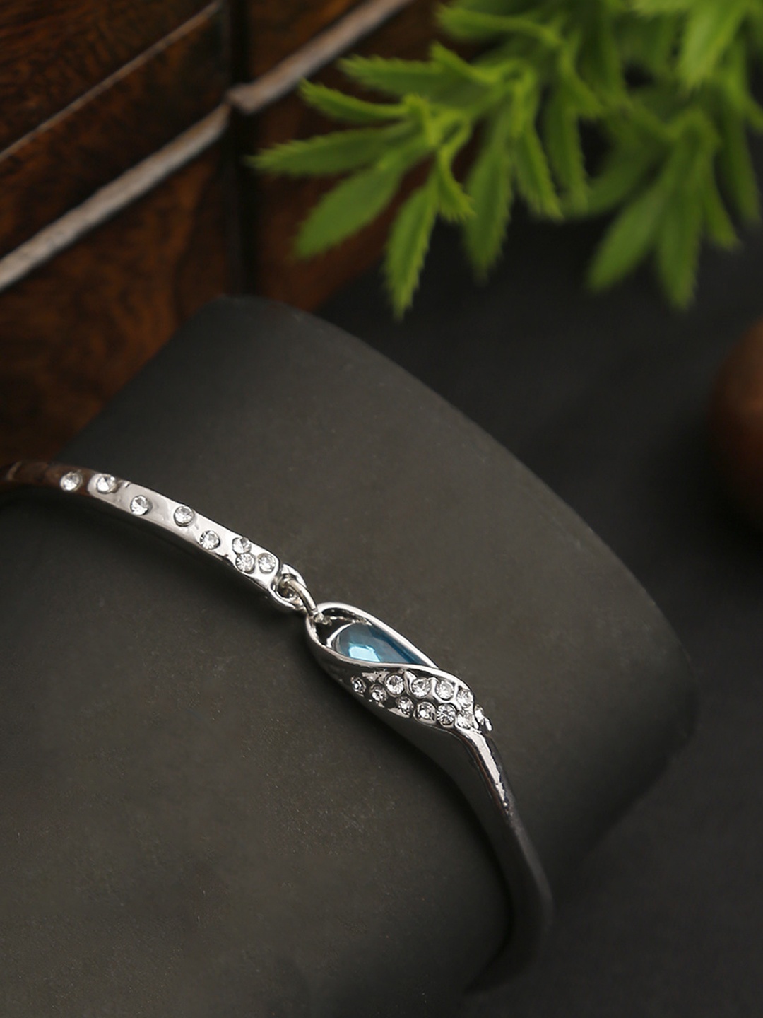 

YouBella Blue Silver-Plated Stone Studded Bangle-Style Bracelet