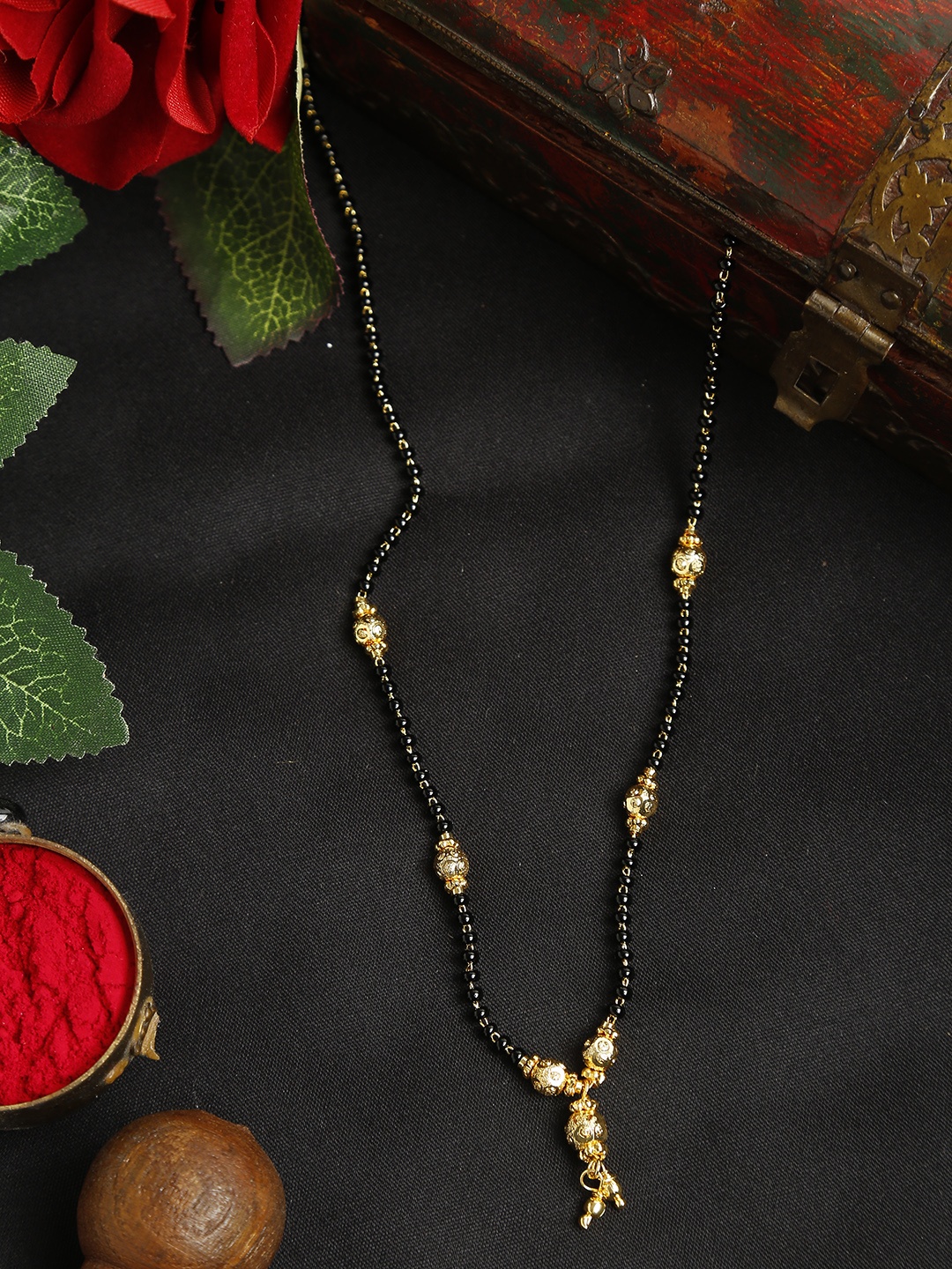 

YouBella Black Gold-Plated Beaded Mangalsutra